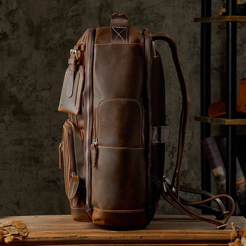 Men's Rucksack Handmade Cowhide Crazy Horse Retro Travel Luggage Computer Bag for Men 