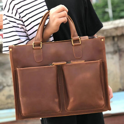 Men's Handbag Briefcase Cowhide Crazy Horse Shoulder Bag Business Commuting Crossbody Bag for Men Computer Bag 