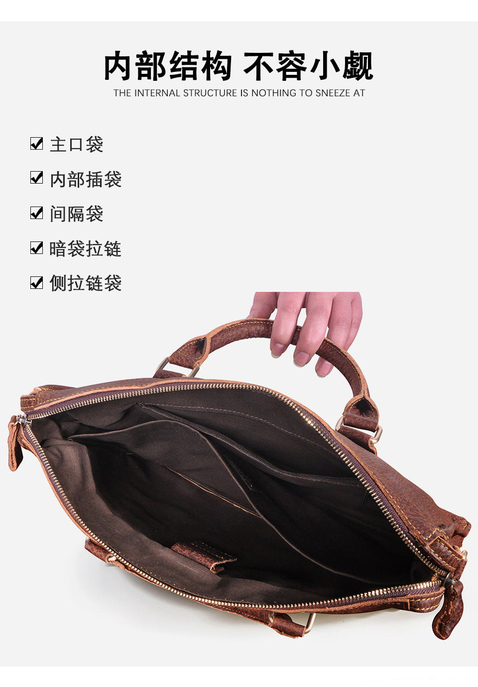 Men's Briefcase Crossbody Bag Cowhide Genuine Leather Retro Shoulder Bag Computer Bag 