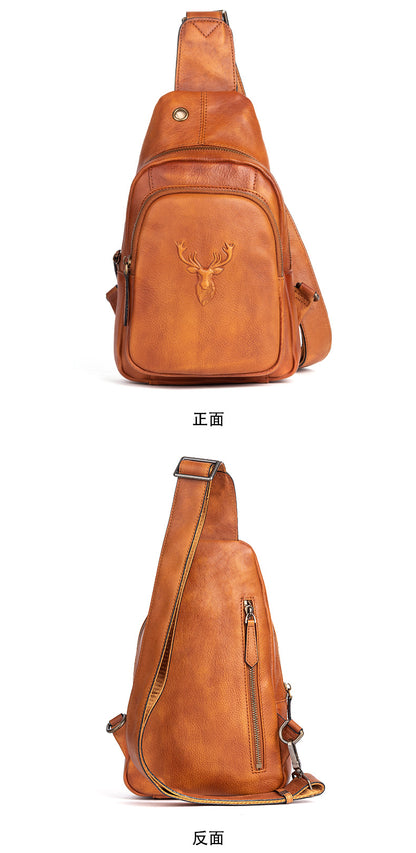 Men's bust bag Genuine cowhide leather retro casual crossbody bag for men 