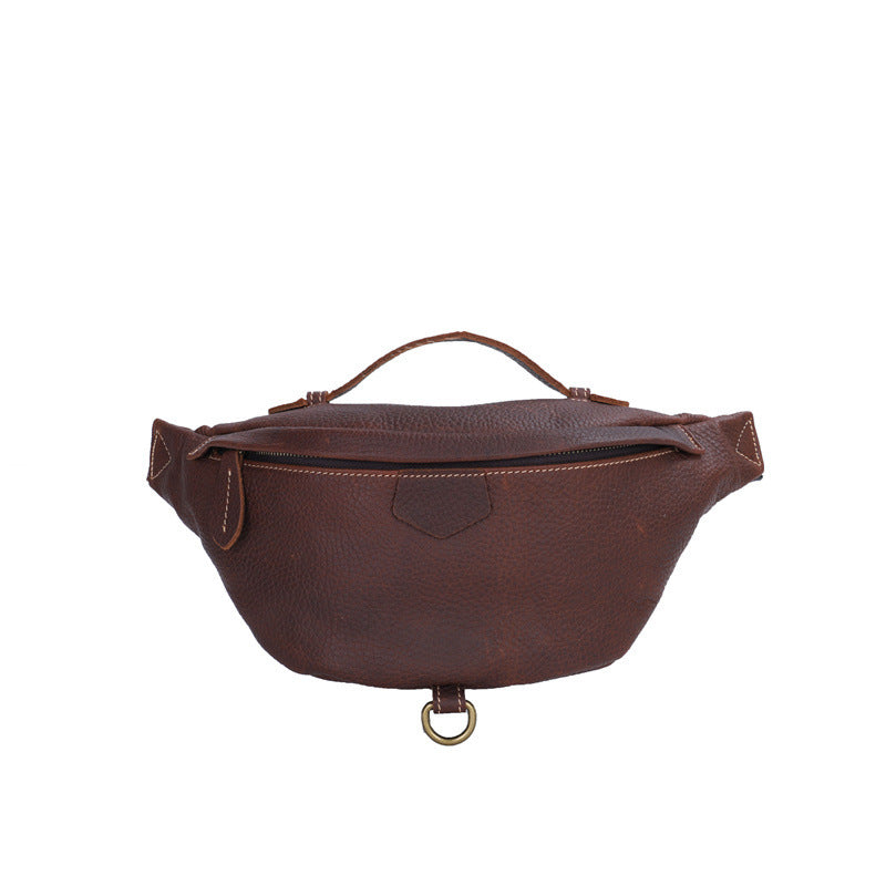 Men's Bust Bag Genuine Cowhide Leather Retro Casual Fashion Waist Pouch Shoulder Bag Crossbody Bag for Men 