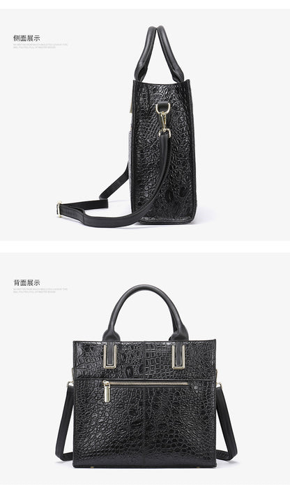 Women's Handbag Crocodile Print Tote Bag Genuine Leather Splice Retro Fashion Shoulder Bag.Pochette