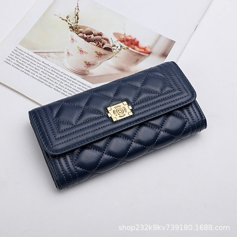 Ladies long wallet genuine leather luxury wallet check sheep leather bag clutch bag wallet ladies wallet