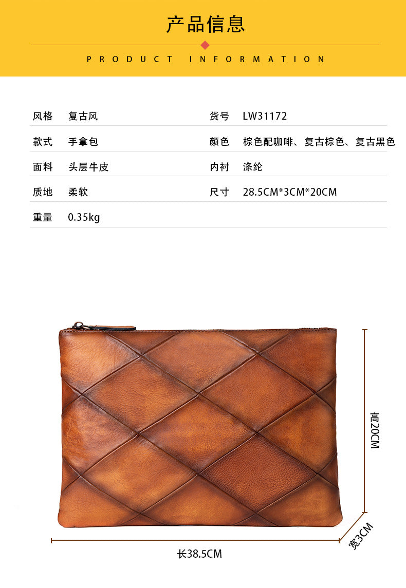 Men's Clutch Bag Cowhide Genuine Leather Casual Retro Male Handbag 