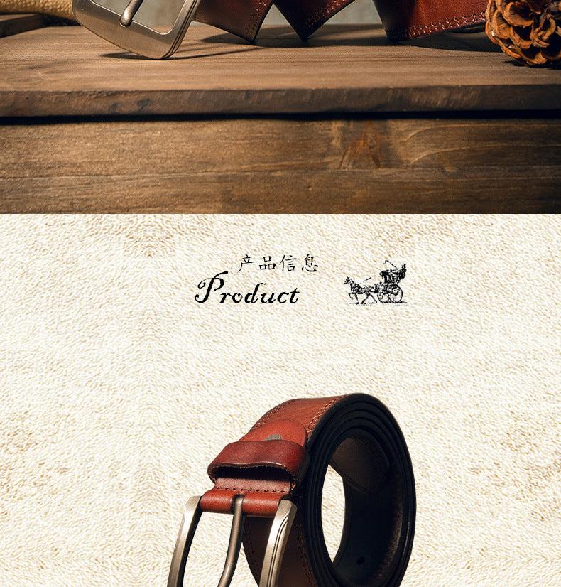 Men's Belt Handmade Genuine Cowhide Leather Casual Fashion Needle Buckle Men's Belt 