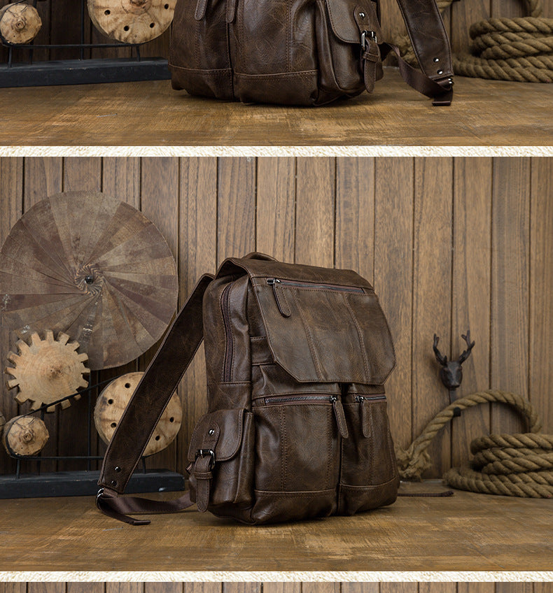 Men's backpack original design handmade cowhide genuine leather Korean fashion casual individuality school style bag for men 