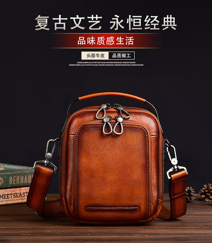 Men's Shoulder Bag Genuine Cowhide Leather Retro Casual Crossbody Bag for Men 