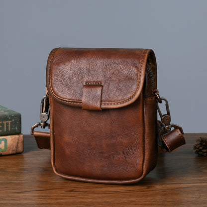 Men's Shoulder Bag Genuine Cowhide Leather Retro Casual Travel Bag Men Crossbody Bag Smartphone Pouch 