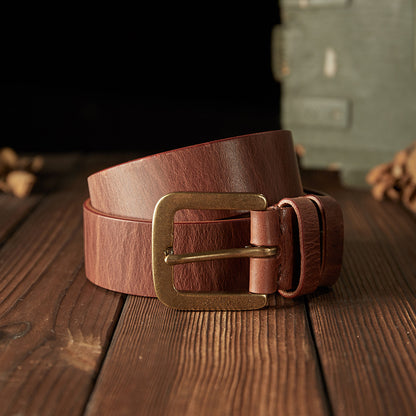 Men's belt handmade original retro cowhide genuine leather needle buckle casual simple copper buckle belt for men 