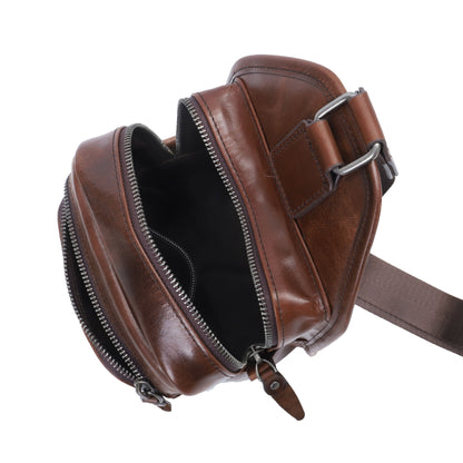 Men's Bust Bag Genuine Cowhide Leather Crazy Horse Retro Casual Shoulder Bag Men's Crossbody Bag 