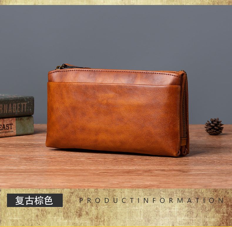 Men's Clutch Bag Genuine Cowhide Leather Retro Casual Men's Bag 