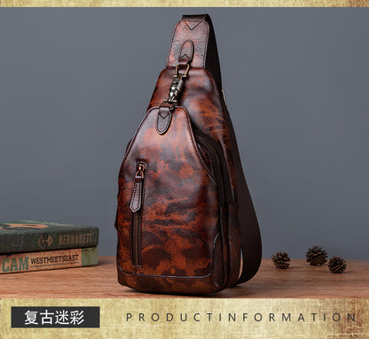 Men's bust bag Genuine cowhide leather retro casual crossbody bag for men 