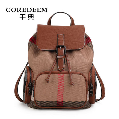 Ladies bag Cowhide luxury double shoulder bag Plaid bag Retro rucksack with leather