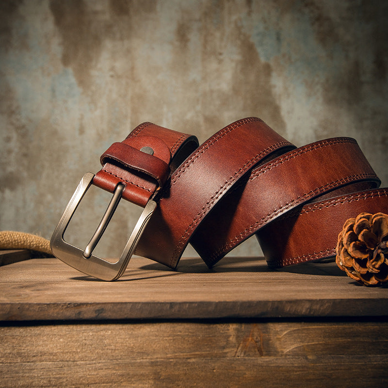 Men's Belt Handmade Genuine Cowhide Leather Casual Fashion Needle Buckle Men's Belt 