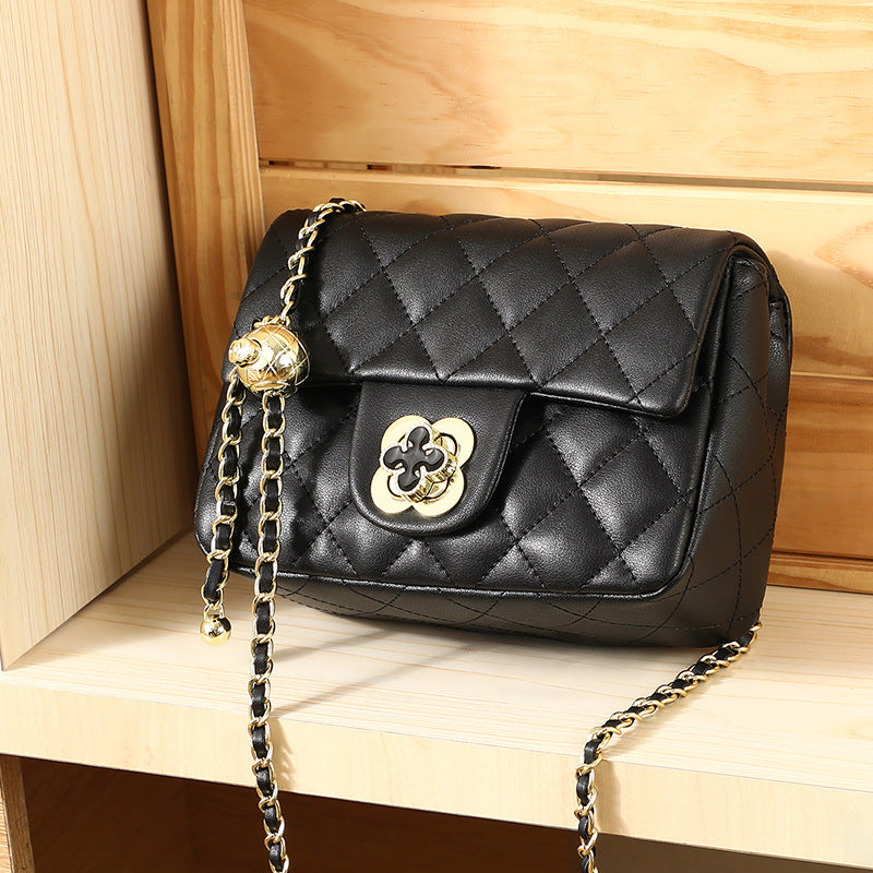 Ladies fashion bag plaid crossbody bag genuine leather chain bag cowhide shoulder bag.Pochette