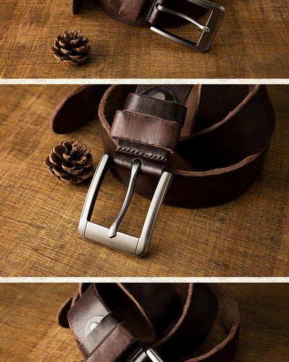 Men's belt handmade original cowhide genuine leather needle buckle simple casual vintage men's belt 