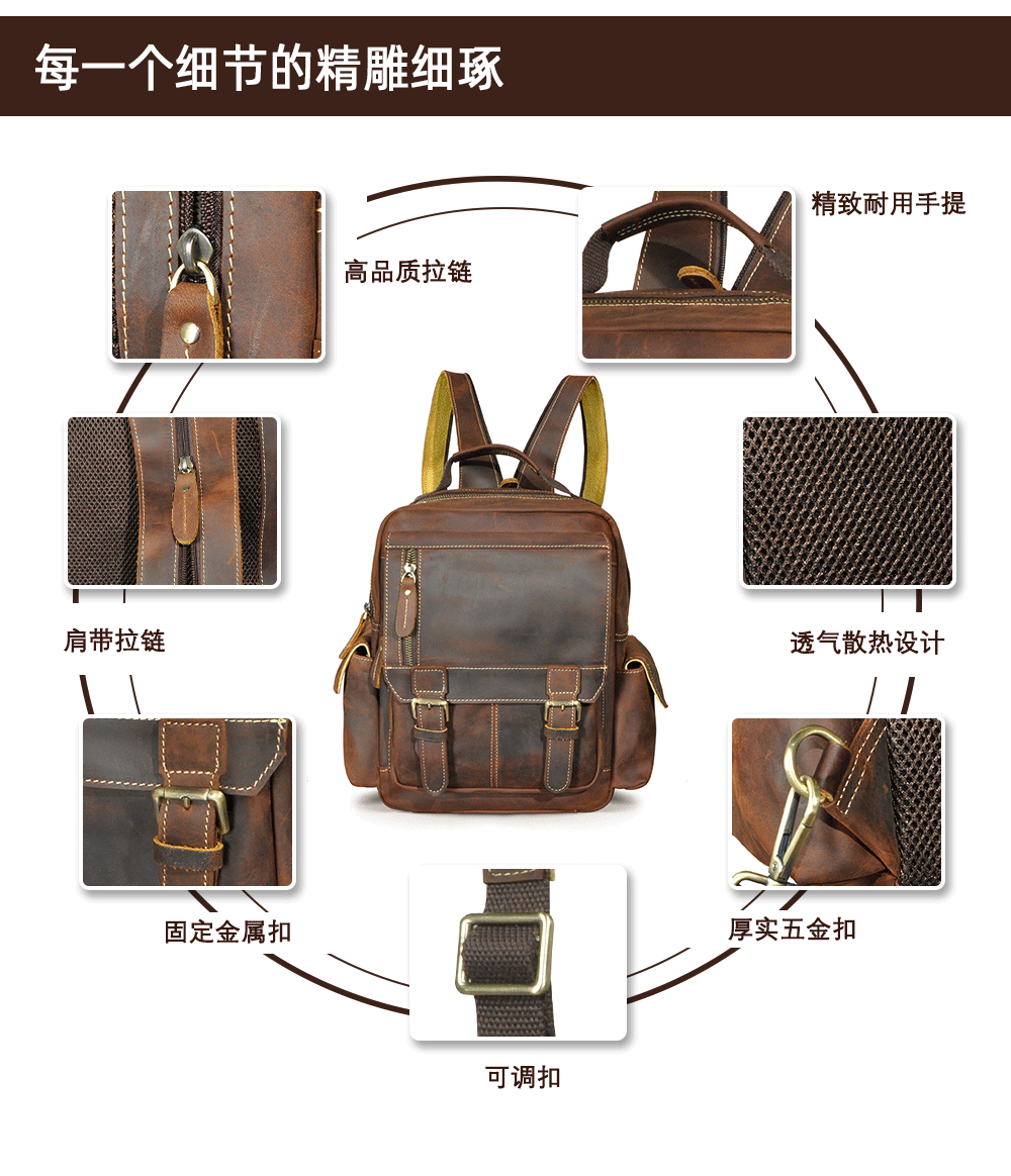 Men's backpack cowhide genuine leather retro outdoor casual male travel bag 