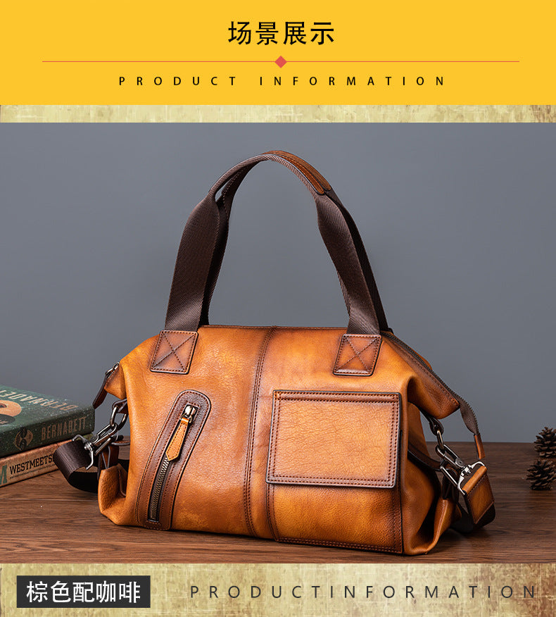 Men's Handbag Genuine Cowhide Leather Retro Casual Men Bag 