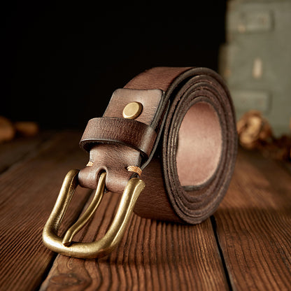 Men's Belt Genuine Cowhide Leather Handmade Copper Buckle Vintage Fashion Men's Belt