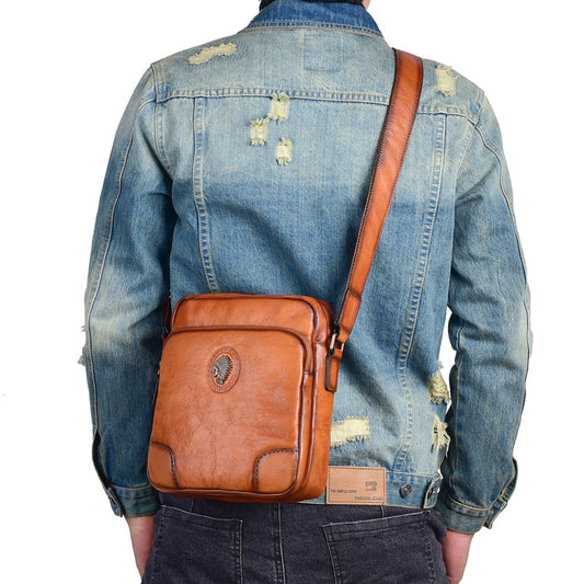 Men's Shoulder Bag Genuine Cowhide Leather Casual Retro Crossbody Bag for Men 