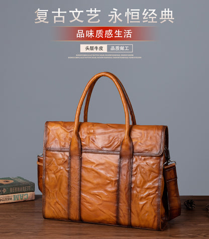 Men's Briefcase Genuine Cowhide Leather Casual Bag Travel Bag for Men 