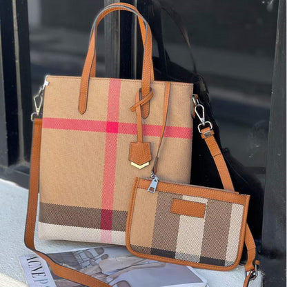 Ladies plaid canvas bag handbag parent-child bag fashionable trend vertical bucket bag shoulder bag high quality