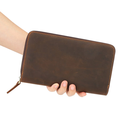 Men's long wallet Cowhide large capacity retro simple wallet for men 