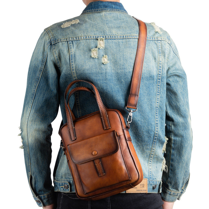 Men's Crossbody Bag Genuine Cowhide Leather Retro Casual Men's Handbag 