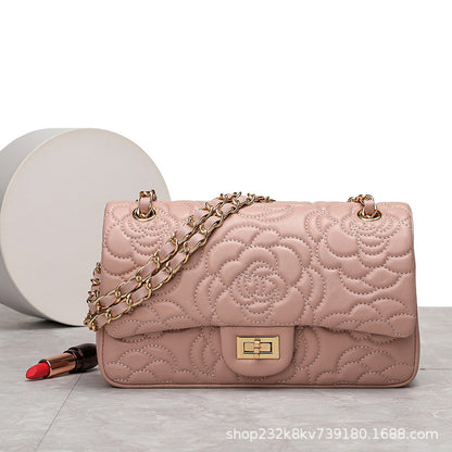 Sheep leather women's bag floral pattern chain bag genuine leather fashion shoulder bag that goes with anything. Pochette