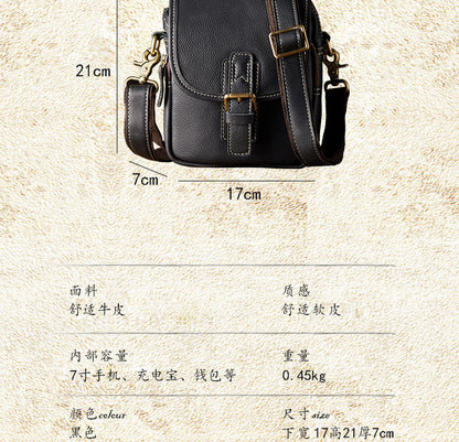 Men's Shoulder Bag Cow Leather Handmade Casual Sports Smartphone Pouch Crossbody Bag for Men 