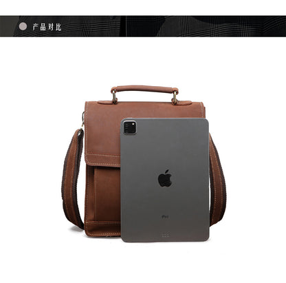 Men's Shoulder Bag Genuine Cowhide Leather Retro Briefcase Crossbody Bag for Men 