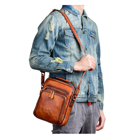 Men's Shoulder Bag Genuine Cowhide Leather Retro Casual Male Crossbody Bag 