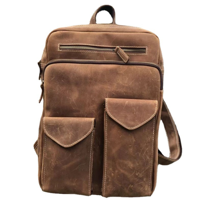 Men's backpack cowhide genuine leather retro fashion Korean fashion casual business handbag computer bag outdoor men's travel bag 