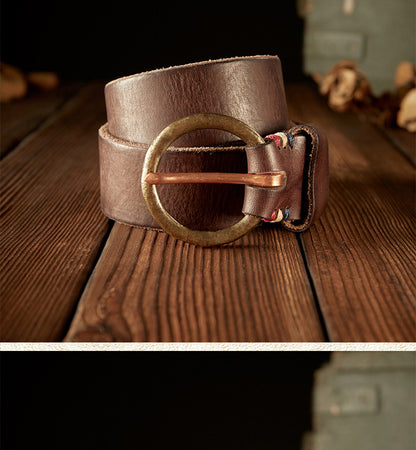 Men's belt handmade cowhide genuine leather retro copper needle buckle casual personality belt for men