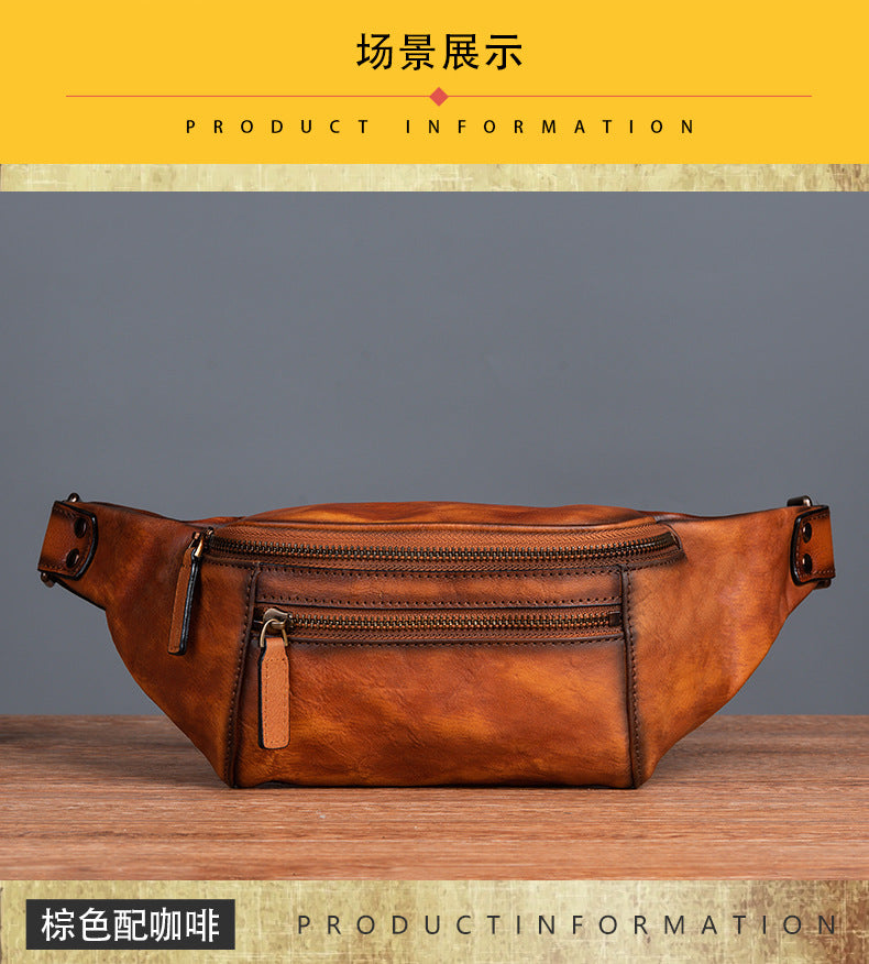 Men's Waist Pouch Cowhide Genuine Leather Retro Casual Men Bag 