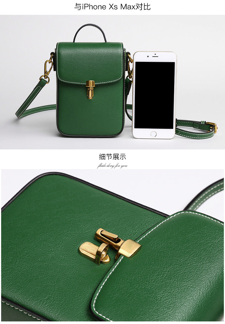 Genuine leather mobile bag ladies mini crossbody bag trend vertical type cowhide simple shoulder bag. pochette