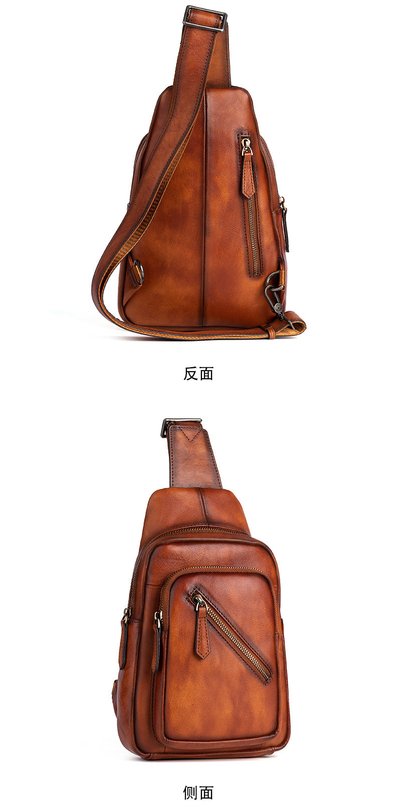 Men's Crossbody Bag Genuine Cowhide Leather Retro Casual Men's Bust Bag 