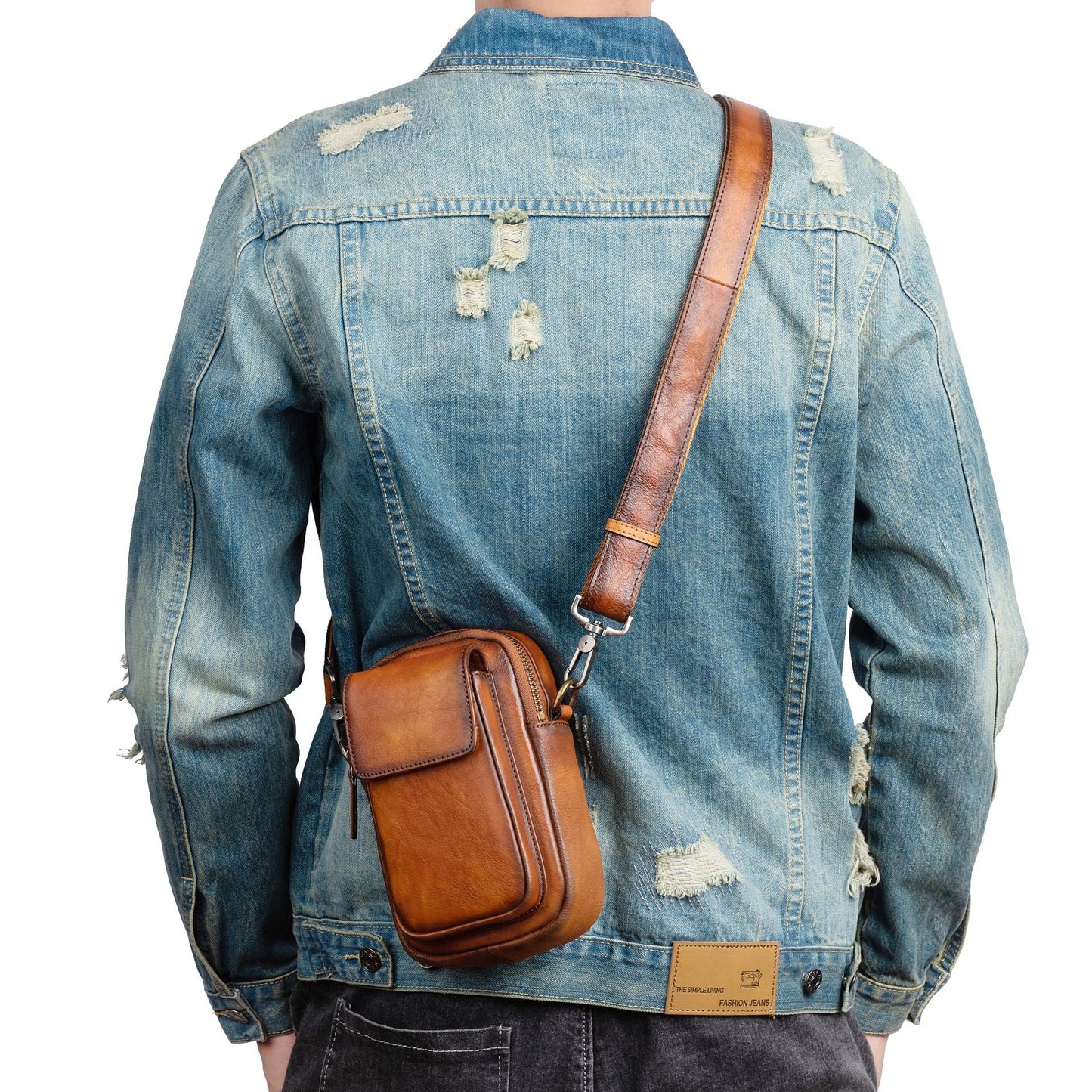 Men's Shoulder Bag Genuine Cowhide Leather Retro Casual Crossbody Bag for Men 