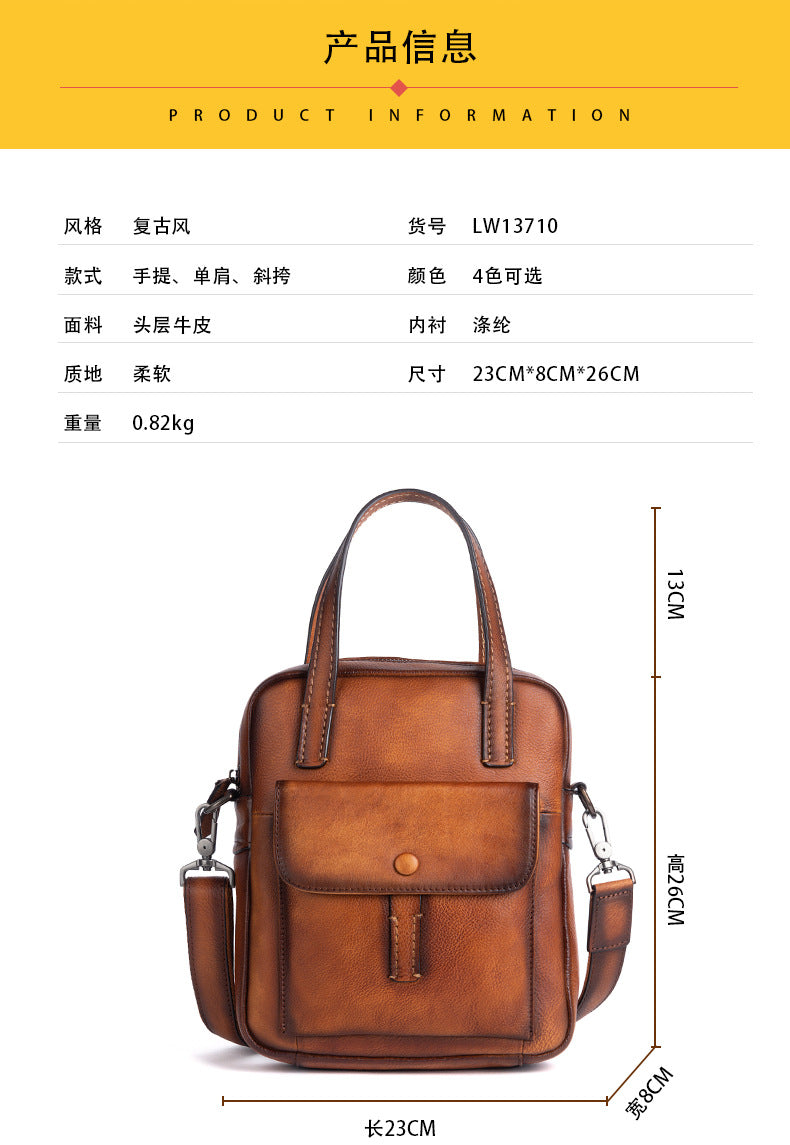 Men's Crossbody Bag Genuine Cowhide Leather Retro Casual Men's Handbag 