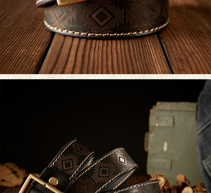 Men's Belt Cowhide Genuine Leather Vintage Handmade Double Sided Dual-use Needle Buckle Work Wear Jeans Fashion Belt for Men 