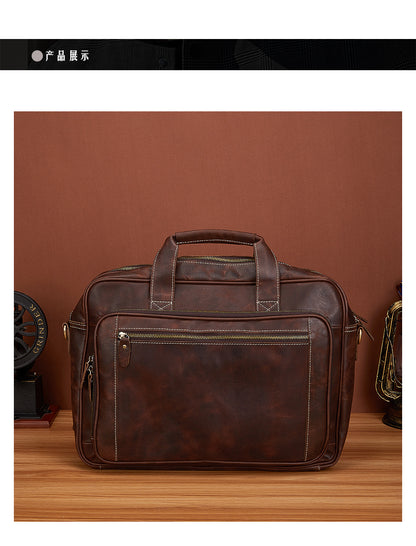 Men's Handbag Briefcase Cowhide Genuine Leather Retro Business Men Computer Bag 