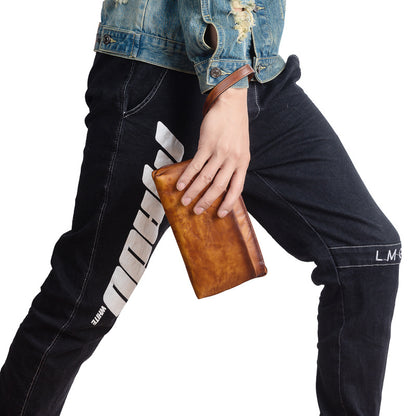 Men's Clutch Bag Genuine Cowhide Leather Retro Casual Men's Bag 