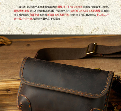 Men's Shoulder Bag Handmade Genuine Cowhide Leather Fashion Crossbody Bag for Men 