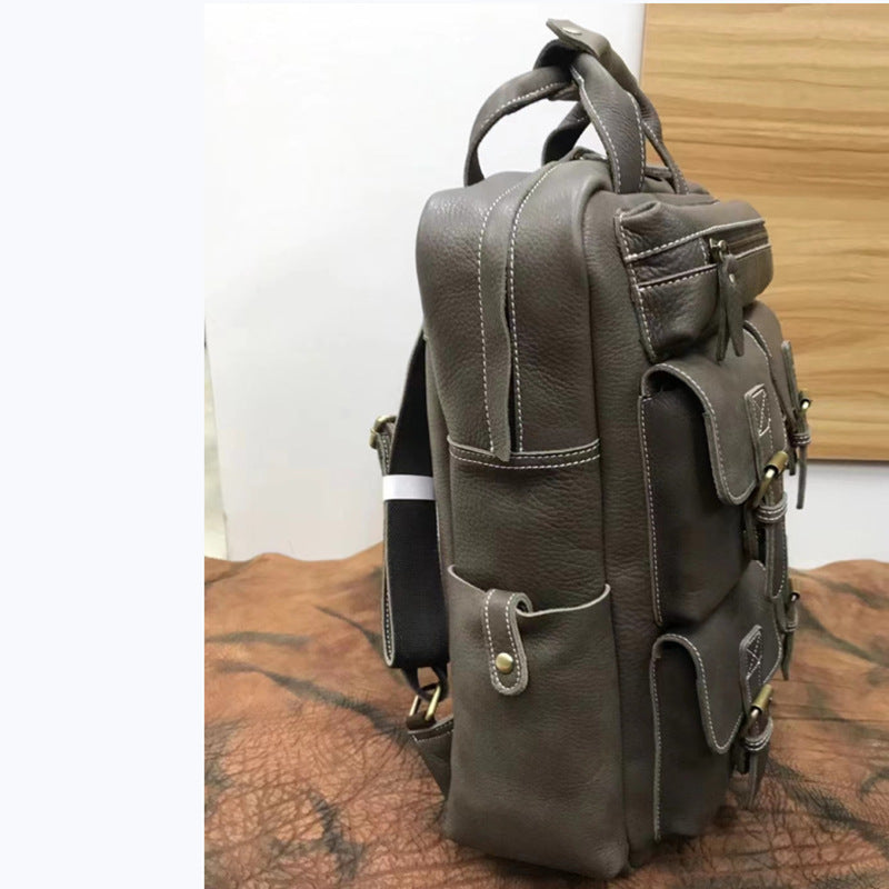 Men's backpack cowhide genuine leather retro large capacity business bag handbag outdoor travel bag 