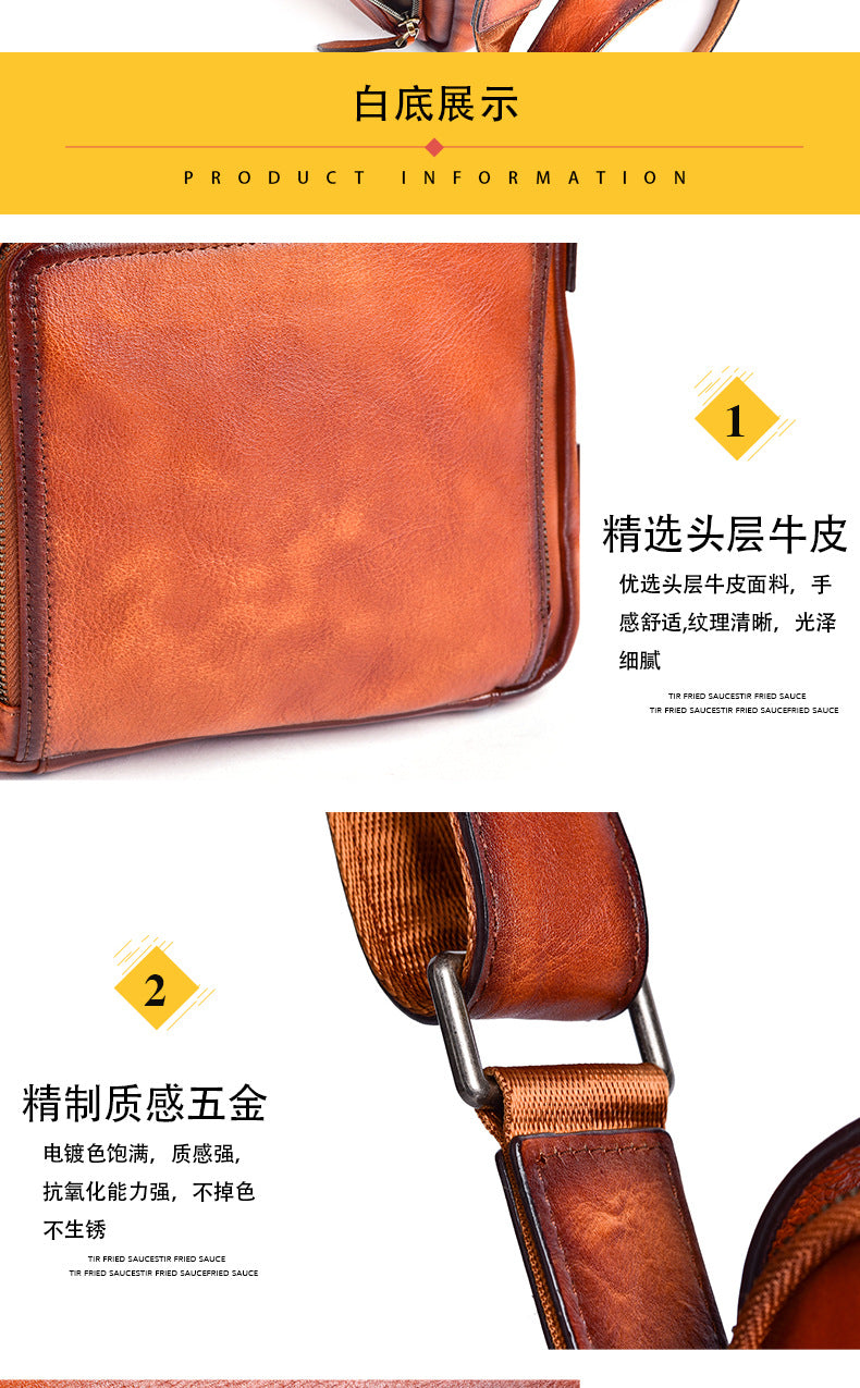 Men's Shoulder Bag Genuine Cowhide Leather Retro Casual Male Crossbody Bag 