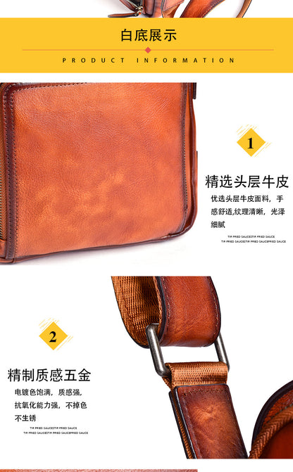 Men's Shoulder Bag Genuine Cowhide Leather Retro Casual Male Crossbody Bag 