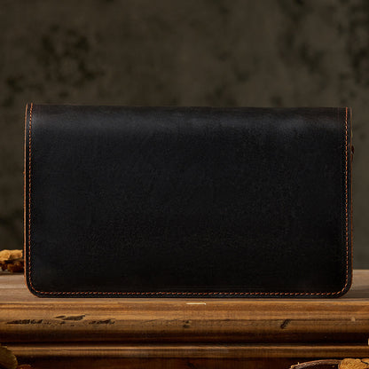 Men's Wallet Handcrafted Genuine Cowhide Leather Quality Crazy Horse Double Zipper Clutch Bag Casual Men's Wallet 