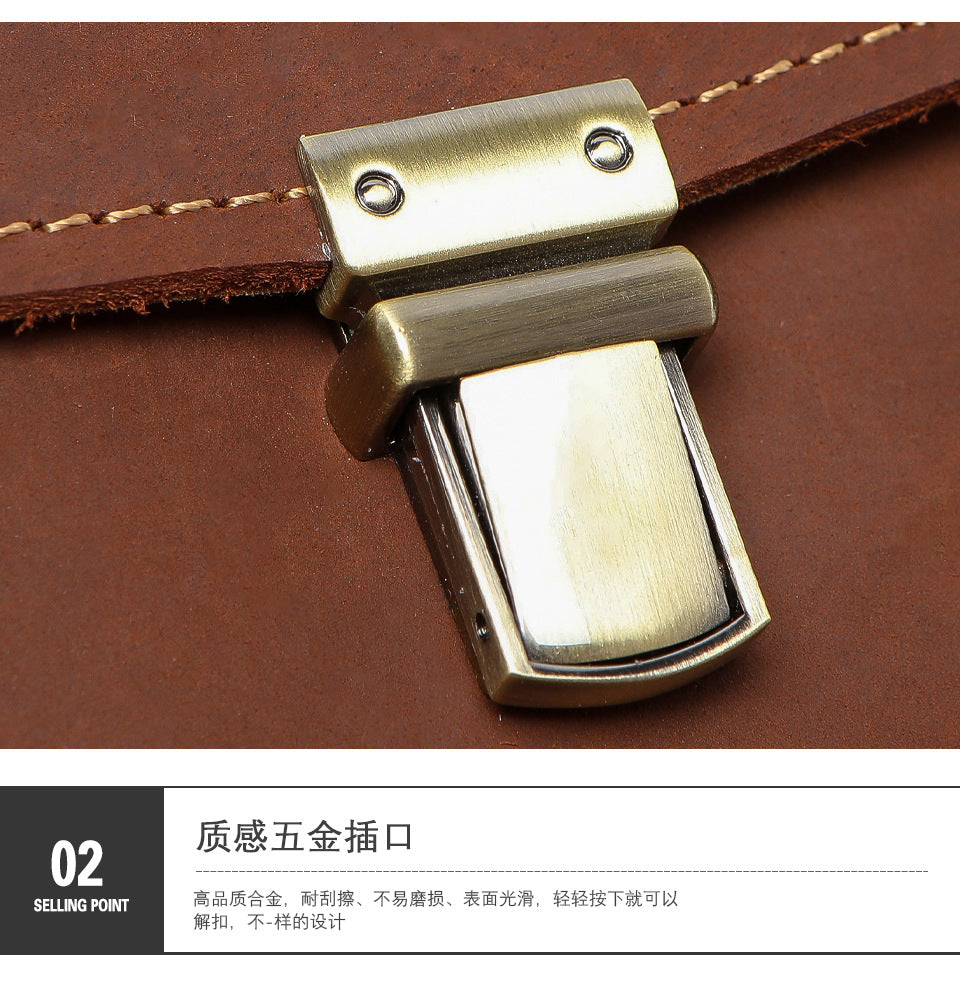 Men's Shoulder Bag Genuine Cowhide Leather Retro Briefcase Crossbody Bag for Men 