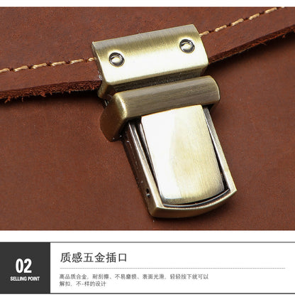 Men's Shoulder Bag Genuine Cowhide Leather Retro Briefcase Crossbody Bag for Men 