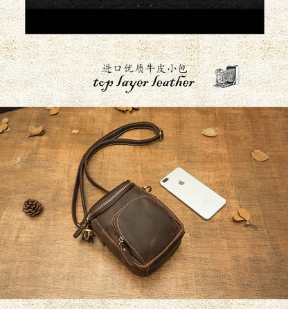 Men's Crossbody Bag Handmade Genuine Cowhide Leather Shoulder Bag Multifunctional Fashion Unique Smartphone Pouch 